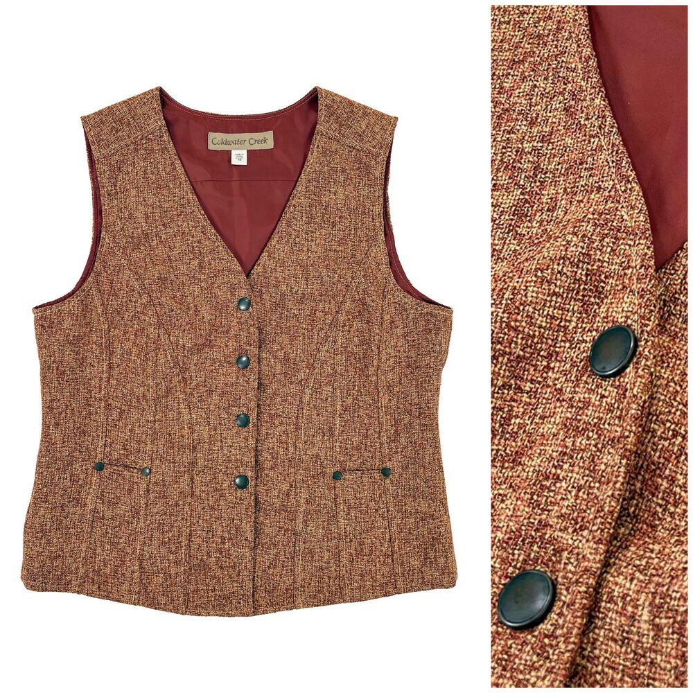 Coldwater Creek Tweed Tailored Vest Women 10 Rust Waistcoat Twee Academia Retro
